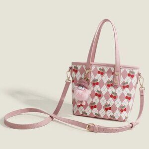 Kawaii Cherry Argyle Pink Purse
